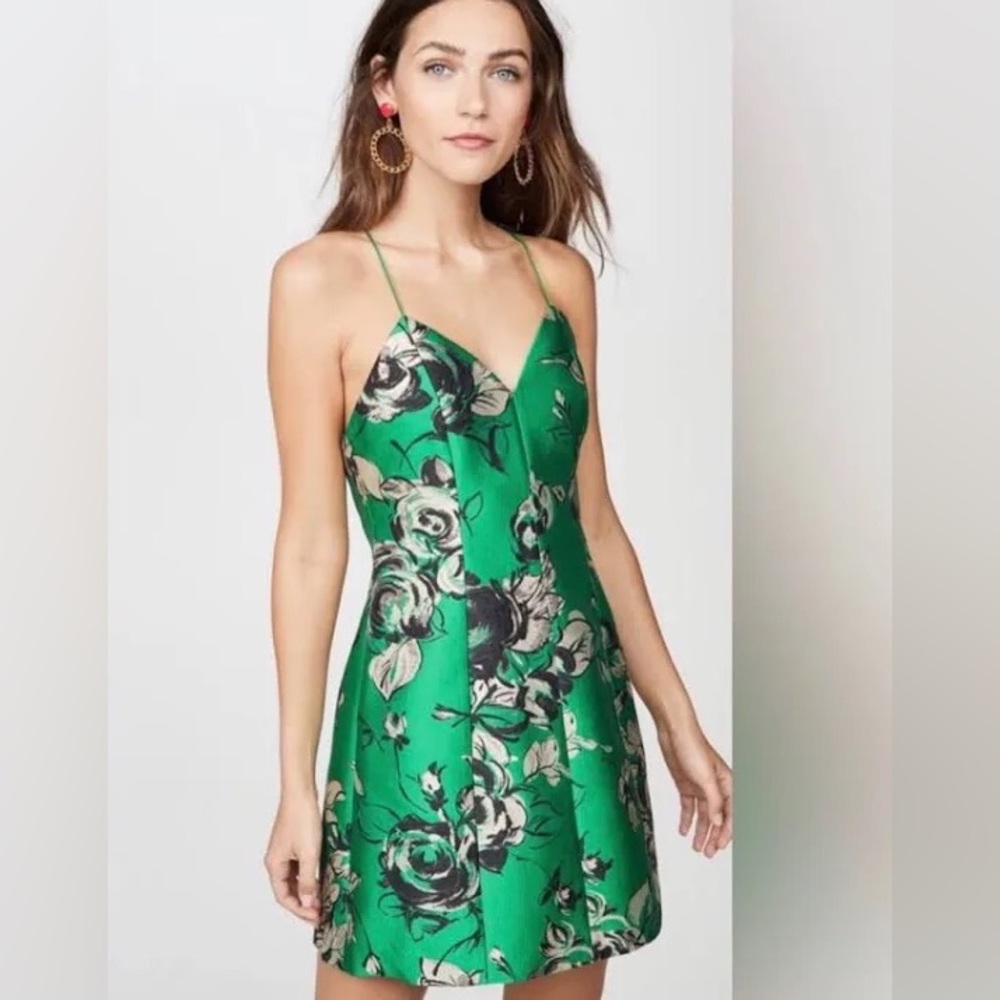 ALICE + OLIVIA Emerald Green Floral Jacquard TAYLA Mini Dress